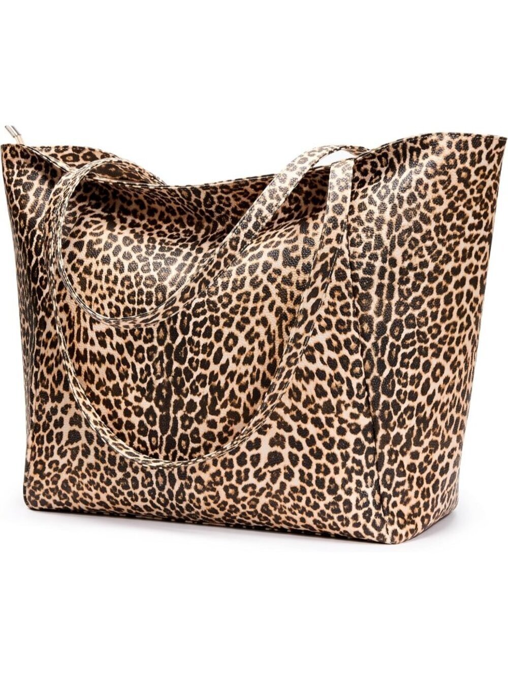 Women's Leopard B Vegan Leather Casual Zipper Pocket Hobo Bag Tote Handbag